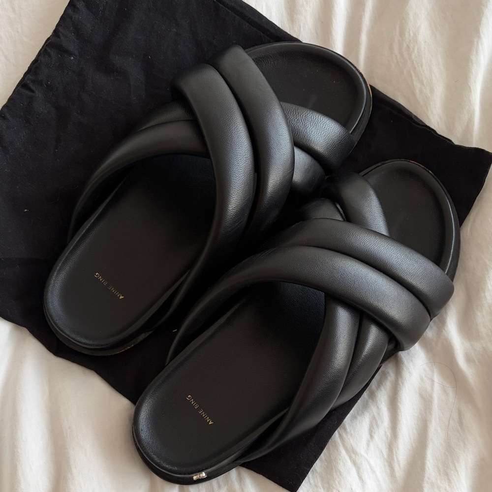 Anine Bing Black Padded Crisscross Slide Sandals - Picture 2 of 4